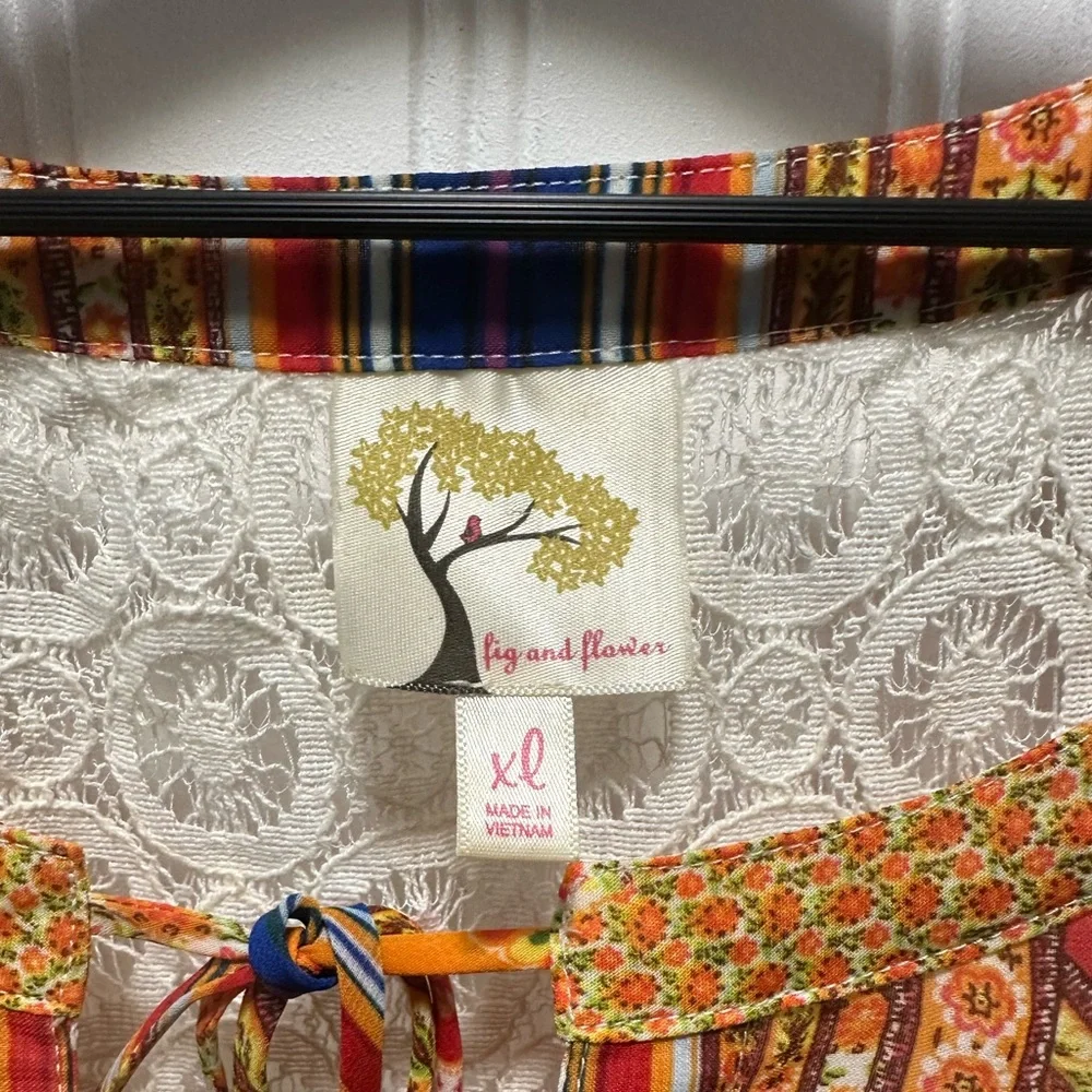 Anthropologie Fig & Flower Boho Flowy Women's Peasant Top XL Patchwork Hippie - Picture 3 of 7